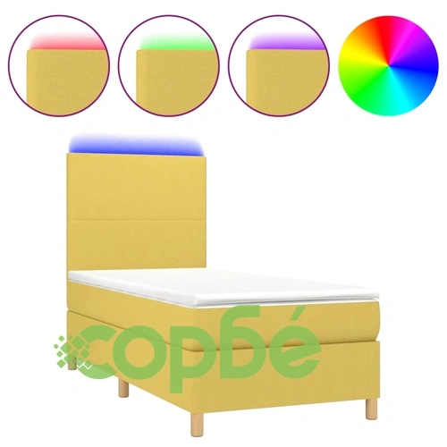 Боксспринг легло с матрак и LED, зелена, 90x190 см, плат ➤ топ цена ➤ sorbe.bg