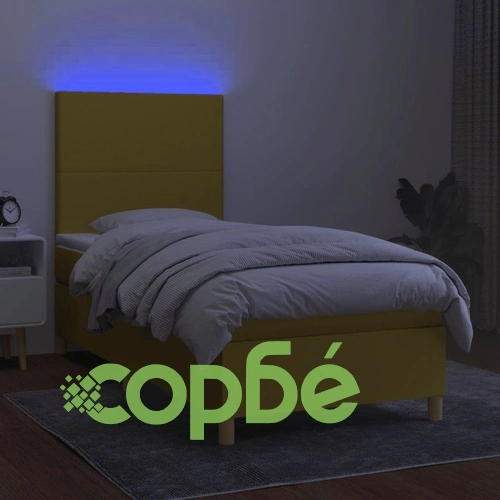 Боксспринг легло с матрак и LED, зелена, 90x190 см, плат ➤ топ цена ➤ sorbe.bg