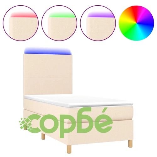 Боксспринг легло с матрак и LED, кремава, 90x200 см, плат ➤ топ цена ➤ sorbe.bg