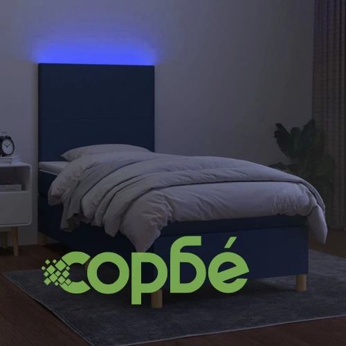 Боксспринг легло с матрак и LED, синя, 90x200 см, плат ➤ топ цена ➤ sorbe.bg
