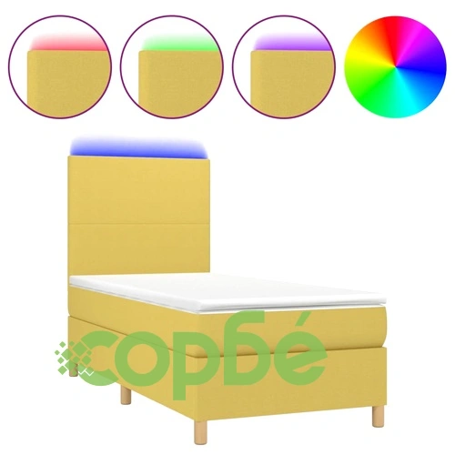 Боксспринг легло с матрак и LED, зелена, 90x200 см, плат ➤ топ цена ➤ sorbe.bg