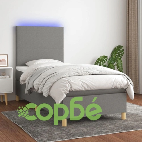 Боксспринг легло с матрак и LED, тъмносиво, 100x200 см, плат ➤ топ цена ➤ sorbe.bg