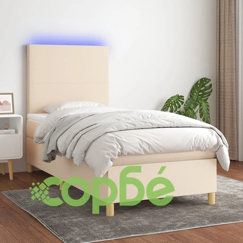 Боксспринг легло с матрак и LED, кремаво, 100x200 см, плат ➤ топ цена ➤ sorbe.bg