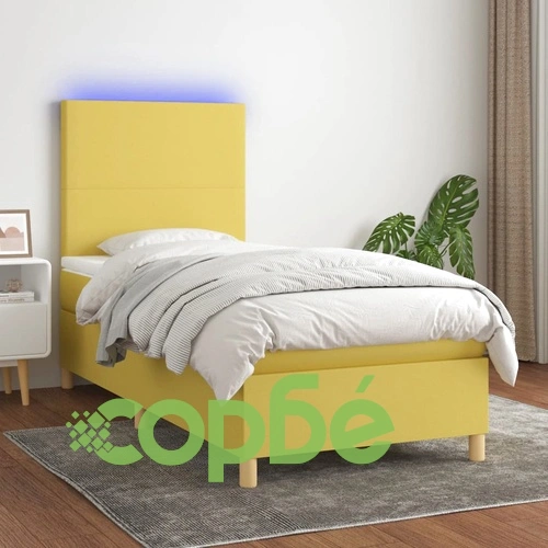 Боксспринг легло с матрак и LED, зелено, 100x200 см, плат ➤ топ цена ➤ sorbe.bg