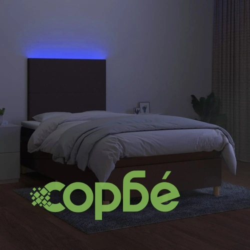 Боксспринг легло с матрак и LED, тъмнокафяво, 120x200 см, плат ➤ топ цена ➤ sorbe.bg