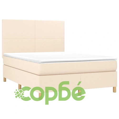 Боксспринг легло с матрак и LED, кремаво, 140x190 см, плат ➤ топ цена ➤ sorbe.bg