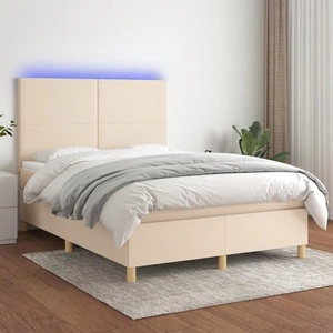 Боксспринг легло с матрак и LED, кремаво, 140x190 см, плат