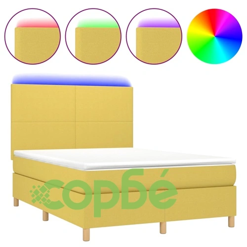 Боксспринг легло с матрак и LED, зелено, 140x190 см, плат ➤ топ цена ➤ sorbe.bg