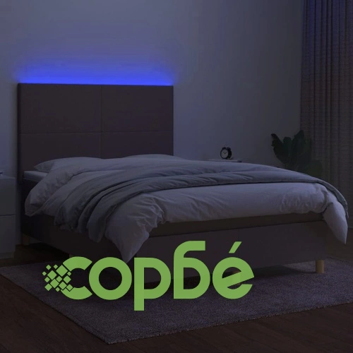 Боксспринг легло с матрак и LED, таупе, 140x200 см, плат ➤ топ цена ➤ sorbe.bg