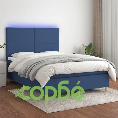 Боксспринг легло с матрак и LED, синьо, 140x200 см, плат ➤ топ цена ➤ sorbe.bg