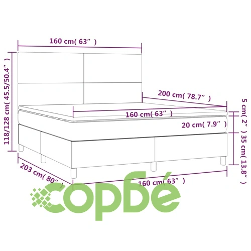 Боксспринг легло с матрак и LED, кремаво, 160x200 см, плат ➤ топ цена ➤ sorbe.bg