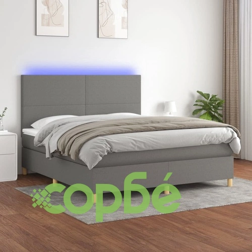 Боксспринг легло с матрак и LED, тъмносиво, 180x200 см, плат ➤ топ цена ➤ sorbe.bg
