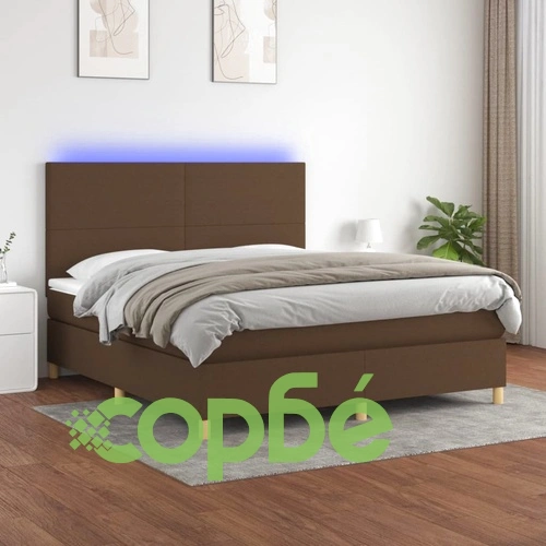 Боксспринг легло с матрак и LED, тъмнокафяво, 180x200 см, плат ➤ топ цена ➤ sorbe.bg