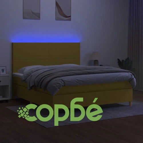 Боксспринг легло с матрак и LED, зелено, 180x200 см, плат ➤ топ цена ➤ sorbe.bg