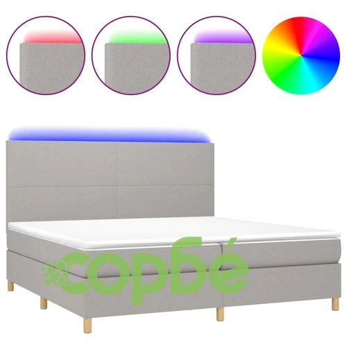 Боксспринг легло с матрак и LED, светлосиво, 200x200 см, плат ➤ топ цена ➤ sorbe.bg