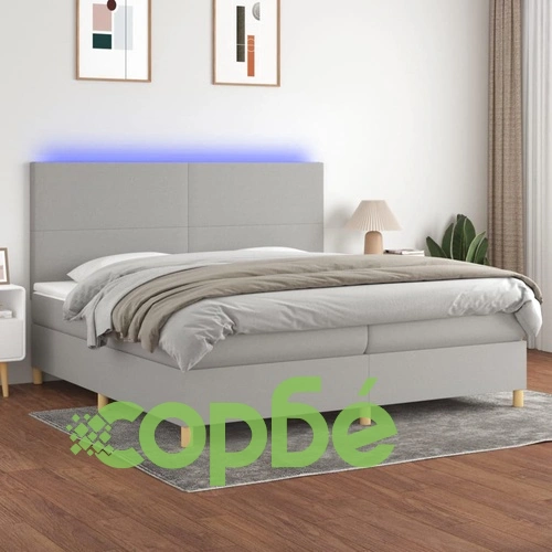 Боксспринг легло с матрак и LED, светлосиво, 200x200 см, плат ➤ топ цена ➤ sorbe.bg