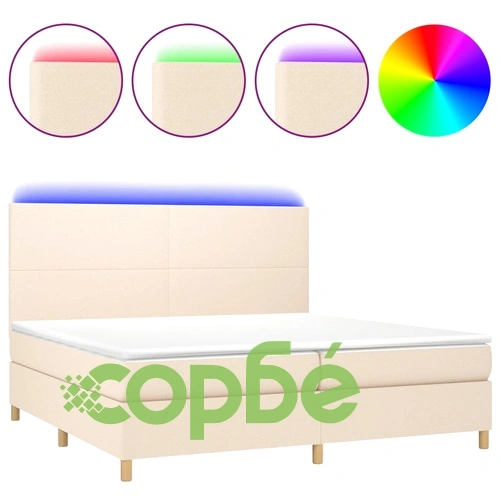 Боксспринг легло с матрак и LED, кремава, 200x200 см, плат ➤ топ цена ➤ sorbe.bg