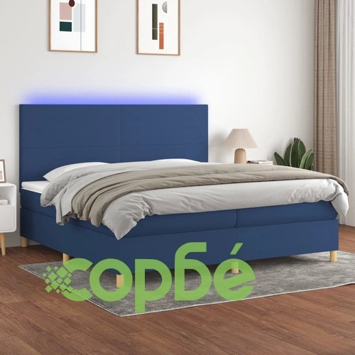Боксспринг легло с матрак и LED, синя, 200x200 см, плат ➤ топ цена ➤ sorbe.bg