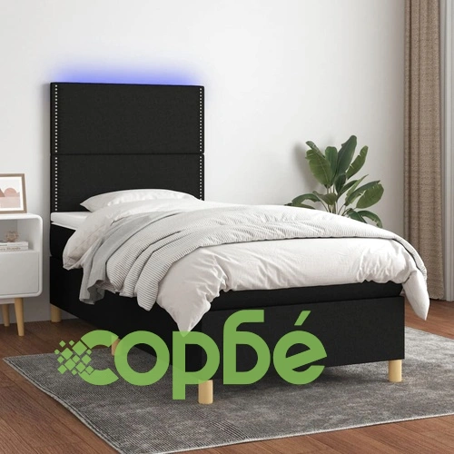 Боксспринг легло с матрак и LED, черно, 80x200 см, плат ➤ топ цена ➤ sorbe.bg