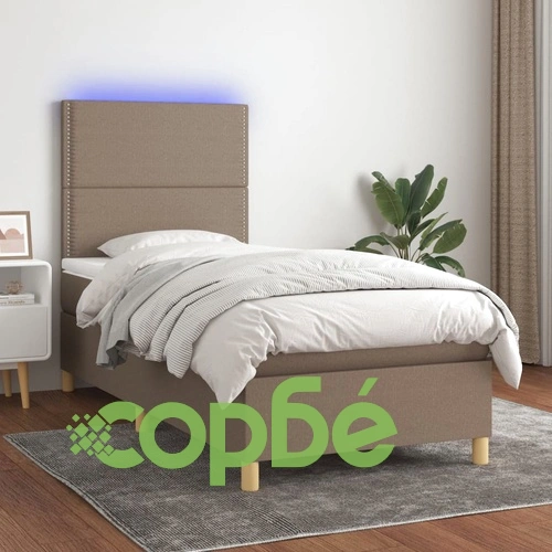 Боксспринг легло с матрак и LED, таупе, 80x200 см, плат ➤ топ цена ➤ sorbe.bg