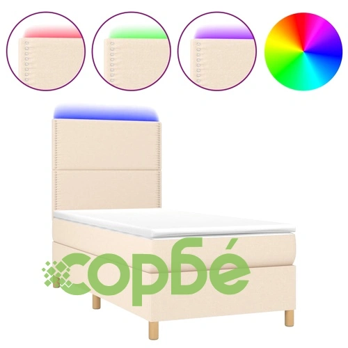 Боксспринг легло с матрак и LED, кремаво, 80x200 см, плат ➤ топ цена ➤ sorbe.bg