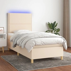 Боксспринг легло с матрак и LED, кремаво, 80x200 см, плат