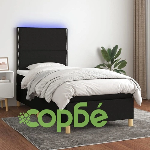 Боксспринг легло с матрак и LED, черна, 90x200 см, плат ➤ топ цена ➤ sorbe.bg