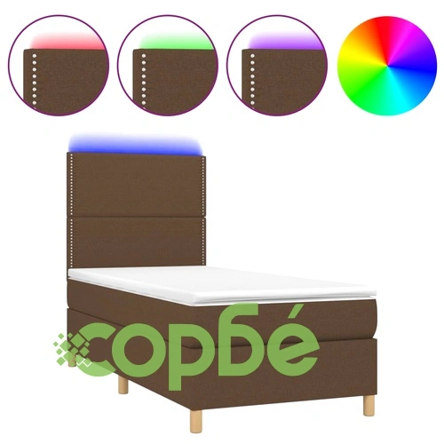 Боксспринг легло с матрак и LED, тъмнокафяво, 100x200 см, плат ➤ топ цена ➤ sorbe.bg
