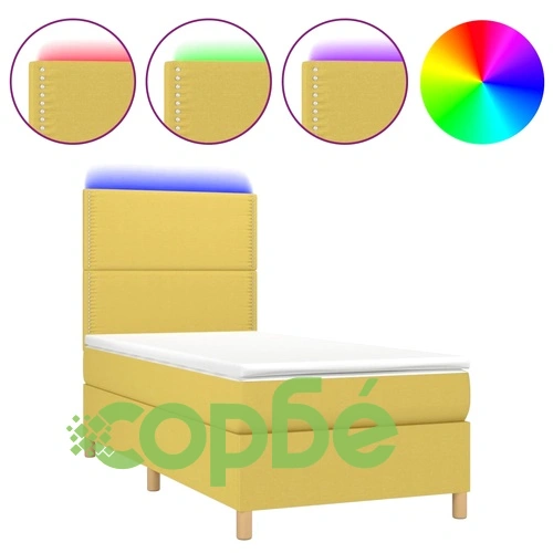 Боксспринг легло с матрак и LED, зелено, 100x200 см, плат ➤ топ цена ➤ sorbe.bg