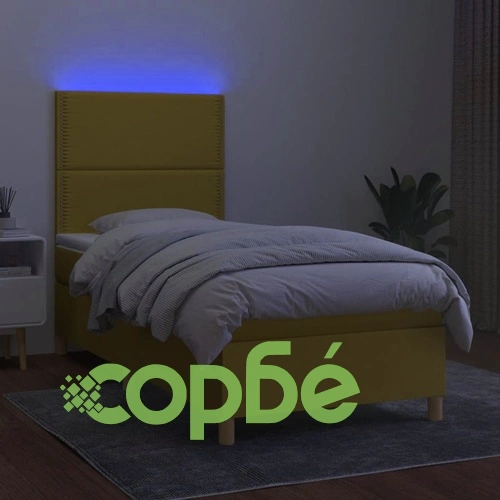 Боксспринг легло с матрак и LED, зелено, 100x200 см, плат ➤ топ цена ➤ sorbe.bg
