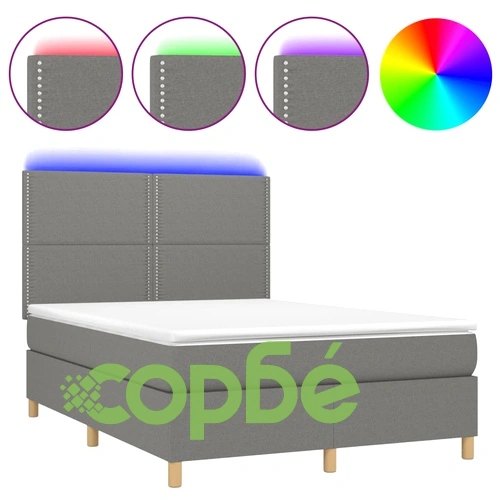 Боксспринг легло с матрак и LED, тъмносиво, 140x190 см, плат ➤ топ цена ➤ sorbe.bg