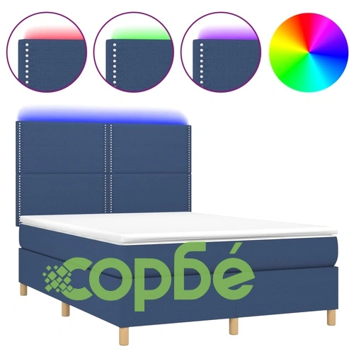 Боксспринг легло с матрак и LED, синьо, 140x200 см, плат ➤ топ цена ➤ sorbe.bg