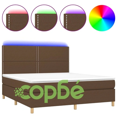 Боксспринг легло с матрак и LED, тъмнокафяво, 180x200 см, плат ➤ топ цена ➤ sorbe.bg