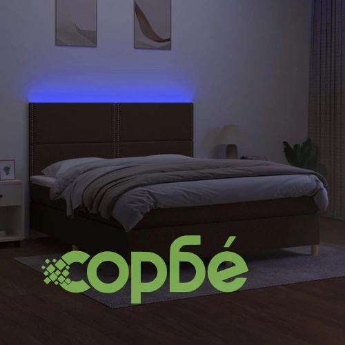 Боксспринг легло с матрак и LED, тъмнокафяво, 180x200 см, плат ➤ топ цена ➤ sorbe.bg