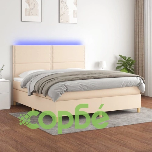 Боксспринг легло с матрак и LED, кремаво, 180x200 см, плат ➤ топ цена ➤ sorbe.bg