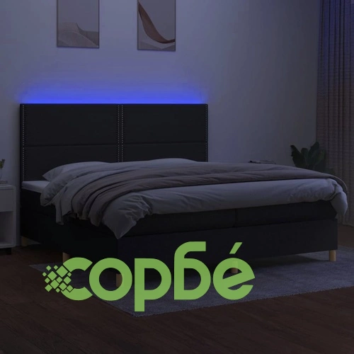Боксспринг легло с матрак и LED, черна, 200x200 см, плат ➤ топ цена ➤ sorbe.bg