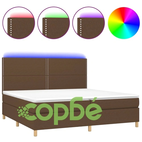 Боксспринг легло с матрак и LED, тъмнокафява, 200x200 см, плат ➤ топ цена ➤ sorbe.bg