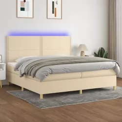Боксспринг легло с матрак и LED, кремава, 200x200 см, плат