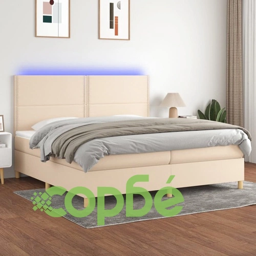 Боксспринг легло с матрак и LED, кремава, 200x200 см, плат ➤ топ цена ➤ sorbe.bg