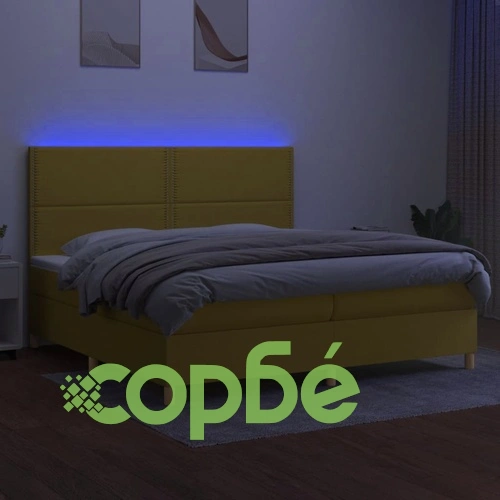Боксспринг легло с матрак и LED, зелена, 200x200 см, плат ➤ топ цена ➤ sorbe.bg