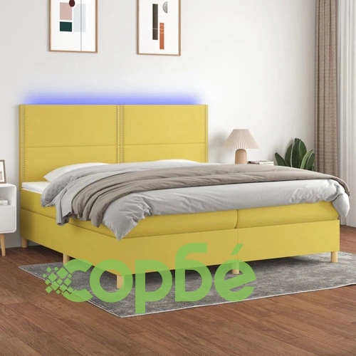 Боксспринг легло с матрак и LED, зелена, 200x200 см, плат ➤ топ цена ➤ sorbe.bg