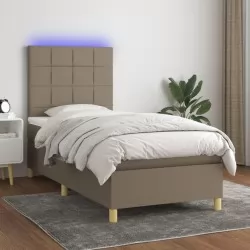 Боксспринг легло с матрак и LED, таупе, 80x200 см, плат