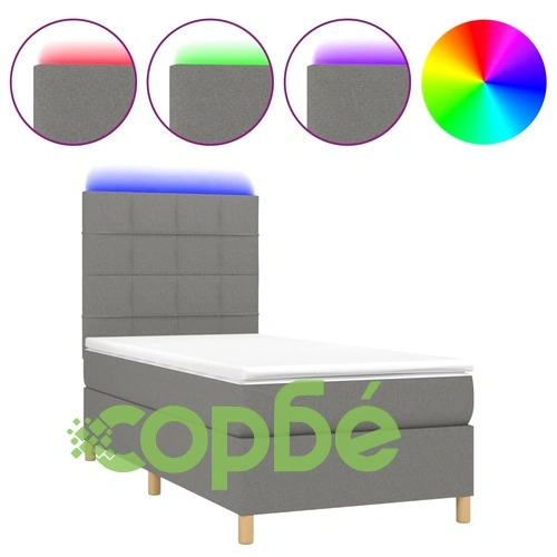 Боксспринг легло с матрак и LED, тъмносива, 90x190 см, плат ➤ топ цена ➤ sorbe.bg