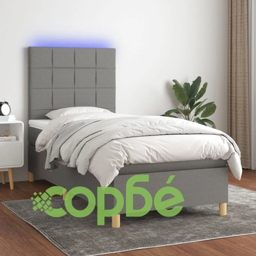 Боксспринг легло с матрак и LED, тъмносива, 90x190 см, плат ➤ топ цена ➤ sorbe.bg