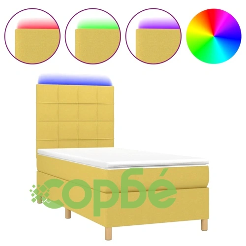 Боксспринг легло с матрак и LED, зелена, 90x190 см, плат ➤ топ цена ➤ sorbe.bg