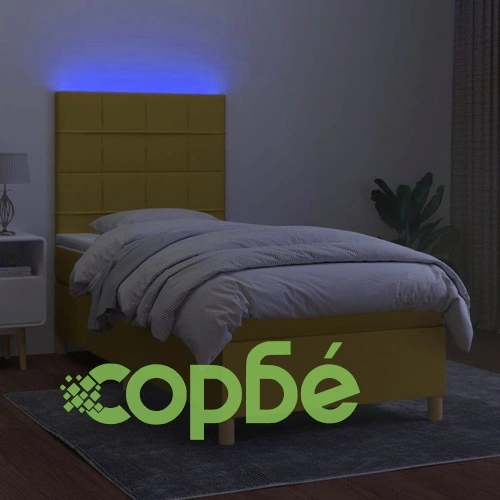 Боксспринг легло с матрак и LED, зелена, 90x190 см, плат ➤ топ цена ➤ sorbe.bg