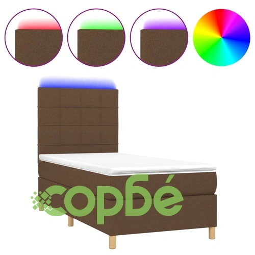 Боксспринг легло с матрак и LED, тъмнокафява, 90x200 см, плат ➤ топ цена ➤ sorbe.bg