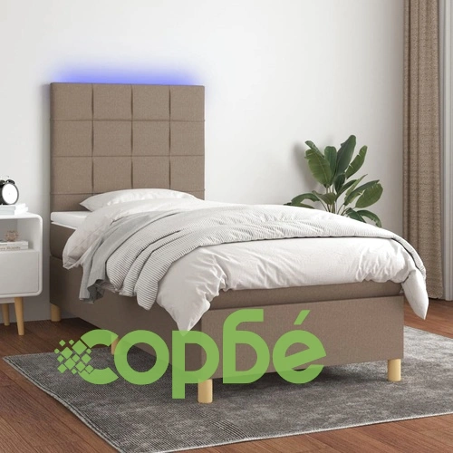 Боксспринг легло с матрак и LED, таупе, 90x200 см, плат ➤ топ цена ➤ sorbe.bg