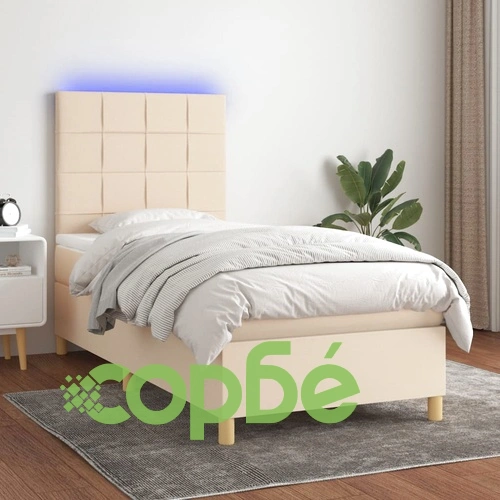 Боксспринг легло с матрак и LED, кремава, 90x200 см, плат ➤ топ цена ➤ sorbe.bg