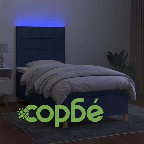 Боксспринг легло с матрак и LED, синьо, 100x200 см, плат ➤ топ цена ➤ sorbe.bg